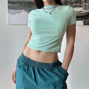 PAstel green spandex fitted baby tee perfect 2000s casual basic